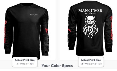 Man O' War Marine long sleeve UV shirt, front and back