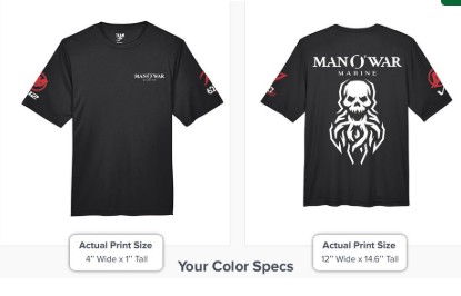 Man O' War Marine short sleeve UV shirt, front and back